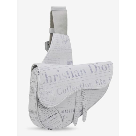 Dior x Daniel Arsham Newspaper Print Saddle White Logo Crossbody Fanny Bum Bag - Picture 3 of 12